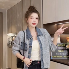 批发小香风<b class='q'>牛仔</b>外套女2025年秋冬新款小个子毛衣拼接短款针织开衫女