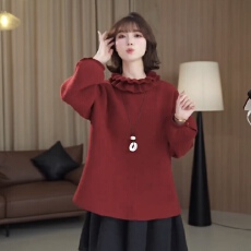 批发2025年秋冬新款设计款荷叶花边领羊毛上衣显瘦长袖女