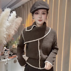 批发2025年秋<b class='q'>冬</b>新款复古围巾领针织上衣女