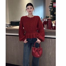 批发2025年秋<b class='q'>冬</b>新款法式约会感女神必备灯笼袖显瘦收腰韩系厚款毛衣女