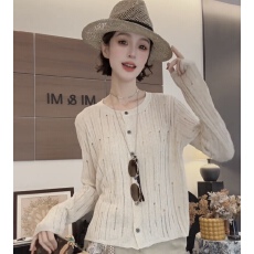 批发2026年春季新款百搭<b class='q'>圆领</b>单排扣镂空长袖<b class='q'>开衫</b>女