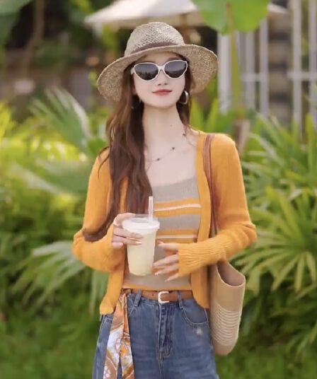 2026 년 여름 새로운 한 부서 순수한 욕망 바람 슬립 긴팔 오픈 가디건 세트 여성