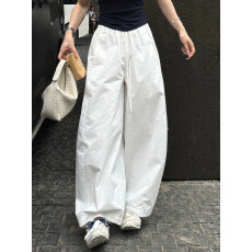 chao级推荐！极简白色抽绳阔腿裤女春夏2026新款抽绳宽松休闲长裤