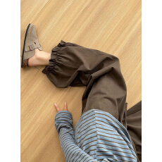 批发棕色阔腿花苞工装裤子女款<b class='q'>大码</b>秋季流行风格小个子今年流行梧桐裤