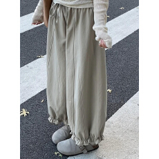 批发秋季流行风卡其色工装花苞裤子女款小个子<b class='q'>大码</b>胖mm梧桐休闲灯笼裤