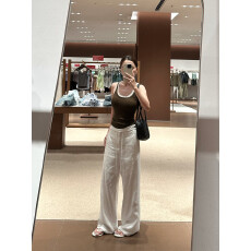 批发白色亚麻窄版阔腿裤女2025夏季新薄款高腰<b class='q'>显瘦</b>宽松<b class='q'>运动</b>长裤