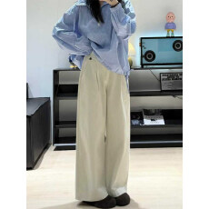 批发梨型身材杏色工装阔腿裤<b class='q'>女</b>春季新款胖妹妹mm高腰显瘦直筒休闲裤子