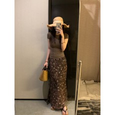 批发复古高级感气质雪纺碎花半身裙女<b class='q'>春</b>夏印花肌理感飘逸长裙