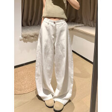 批发白色棉麻西装弯刀裤<b class='q'>女</b>夏季2026新款高腰宽松休闲慵懒亚麻阔腿裤子
