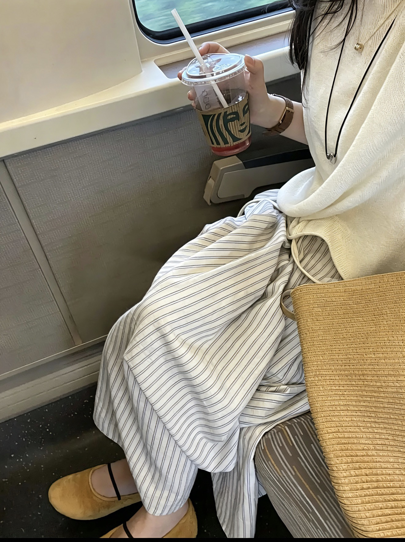 허리밴드 반신 스커트 한 부서 느긋한 바람 면 소재 세로 줄무늬 펌프 로프 봄 여름 쌀 회색 블루 스트라이프