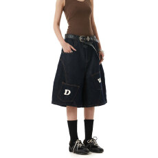 批发美式复古丹宁色<b class='q'>牛仔</b>弯刀<b class='q'>牛仔</b><b class='q'>短裤</b><b class='q'>男</b>女宽松阔腿夏季口袋廓形七分裤