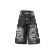 批发美式高街重工水洗破洞<b class='q'>牛仔</b><b class='q'>短裤</b><b class='q'>男</b>女双腰头拼接七分裤潮