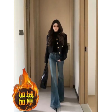 批发复古蓝秋季微喇牛仔裤女2025年新款喇叭裤高腰<b class='q'>显瘦</b>配高跟鞋的裤子