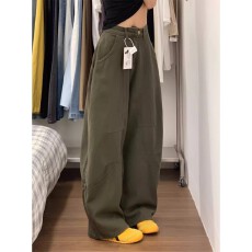 批发美式军绿色弯刀裤女高街松弛感2025新款<b class='q'>夏季</b>宽松阔腿牛仔工装裤子