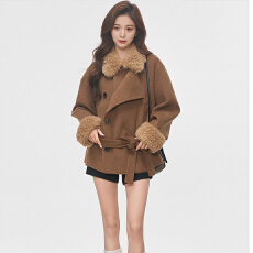 批发毛领毛袖加厚毛呢大衣女2025新款秋冬季小个子高级感短款<b class='q'>外套</b>韩系