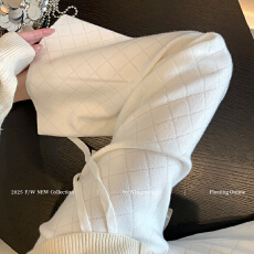 批发小香风白色菱格针织<b class='q'>阔腿裤</b>女2025秋冬新款慵懒风气质<b class='q'>显瘦</b>直筒<b class='q'>裤</b>子