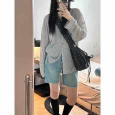 批发美式复古水洗毛边<b class='q'>牛仔</b><b class='q'>短裤</b>女夏季新款小个子<b class='q'>高腰</b>显瘦直筒五分中裤