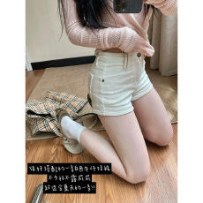 批发小个子性感高腰褶皱纯色牛仔短裤女夏季气质辣妹<b class='q'>弹力</b>显瘦包臀热裤