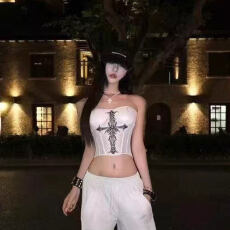 批发纯欲辣妹撞色十字抹胸背心女外穿<b class='q'>夏</b>季气质露脐性感短款无袖上衣潮