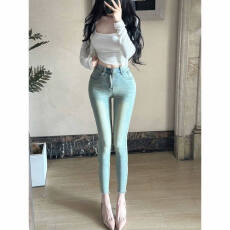 批发铅笔<b class='q'>小脚牛仔裤</b>女2026春季新款复古水洗高腰修身弹力九分裤靴裤子