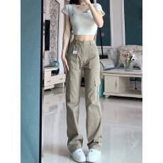 批发175高个子直筒牛仔<b class='q'>裤</b>女春季工装<b class='q'>裤</b>多口袋高腰显瘦窄版阔<b class='q'>腿</b>加长<b class='q'>裤</b>