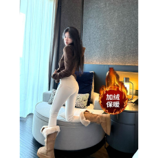 批发加绒加厚白色九分牛仔裤女秋冬小脚显腿长小个子直筒铅笔裤束脚裤