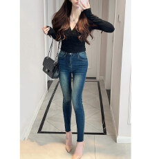 批发韩版显瘦<b class='q'>小脚牛仔裤</b>女2026春季新款高腰百搭复古蓝色九分铅笔裤子