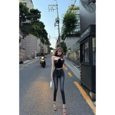 批发辣妹性感波纹水洗紧身牛仔铅笔裤女春季新款性感高腰弹力小脚长裤