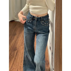 批发满天星烫钻<b class='q'>钉珠</b>微喇<b class='q'>牛仔裤</b>女春季2026新款高腰宽松不贴腿喇叭裤子