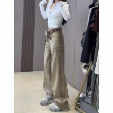 批发辣妹满天星亮闪闪烫钻牛仔<b class='q'>阔腿裤</b>女春季<b class='q'>气质</b>小个子褶皱直筒长<b class='q'>裤</b>子