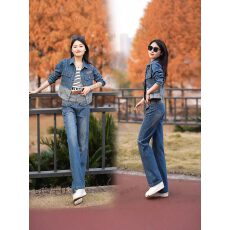 批发超火爆款牛仔套装女2026春秋新款洋气减龄显瘦遮肉阔腿裤<b class='q'>两件套</b>