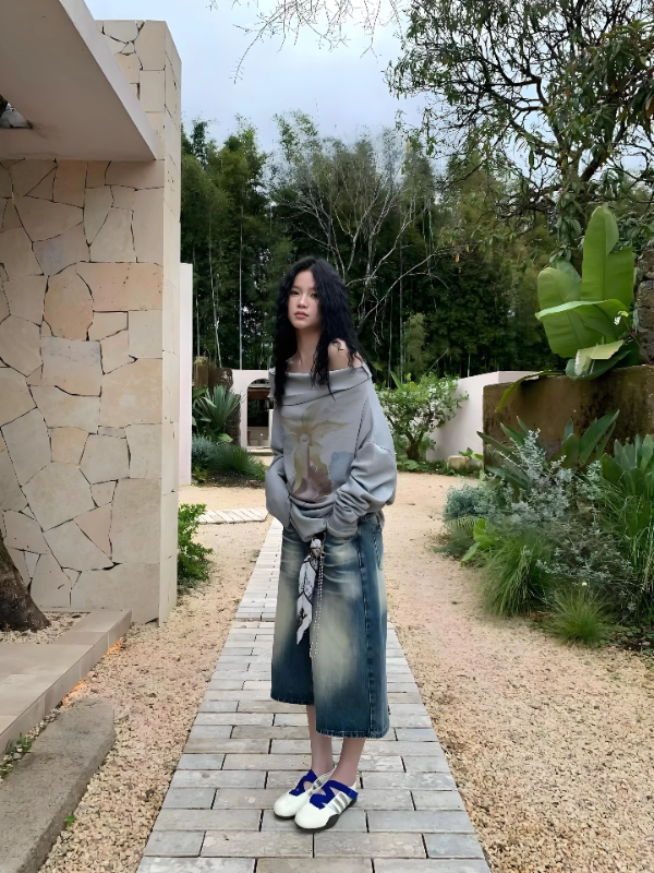 아메리칸 레트로 넓은 다리 청바지 여성 여름 새로운 루즈핏 캐주얼 7부 바지 슬림해 보이는 하이웨이스트 스트레이트 팬츠 바지