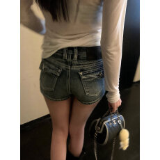 批发【美式复古蜜桃臀】口袋设计感韩漫牛仔<b class='q'>裤</b>低腰提臀热<b class='q'>裤</b><b class='q'>弹力</b>显瘦女