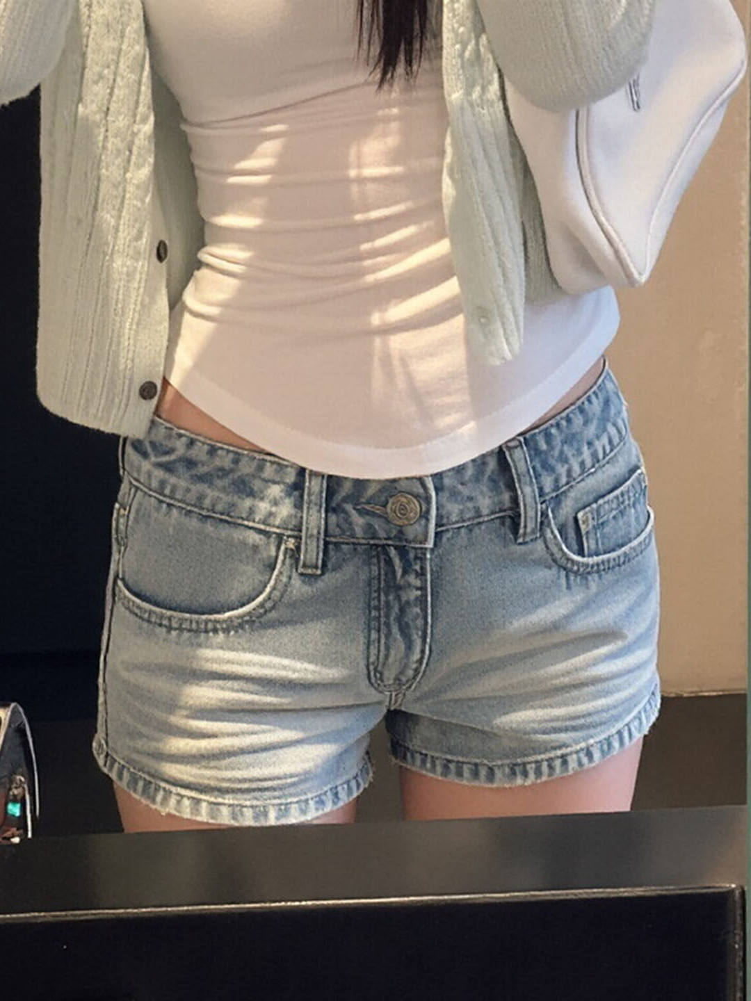 아메리칸 핫걸 리플 마 오래된 워싱 데님 반바지 여성 여름 섹시함 로우 웨이스트 슬림해 보이는 다용도 리프트 엉덩이 핫 바지