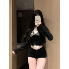 批发美式辣妹黑色低腰气质牛仔超短<b class='q'>裤</b>女夏季小个子y2k<b class='q'>弹力</b>提臀热<b class='q'>裤</b>子