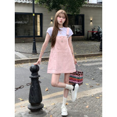 批发牛仔纯棉<b class='q'>百搭</b>夏季女装胸前口袋减龄波点背带裙收腰连衣裙高腰显瘦