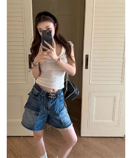 디자인 센스 워싱 마 오래된 워크웨어 데님 반바지 여성 2026 새로운 여름 기타 주머니 슈퍼 화재 자이언트 잘 생긴 바지