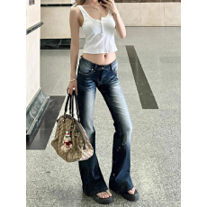 批发美式辣妹风高腰直筒<b class='q'>牛仔裤</b>女童2026年夏季小个子修身显瘦阔腿长裤