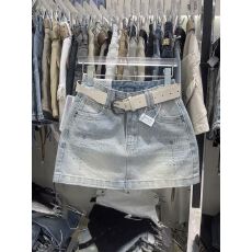 批发高品质设计感浅蓝牛仔包臀半身裙女美式高腰A字裙独特钉珠短裙