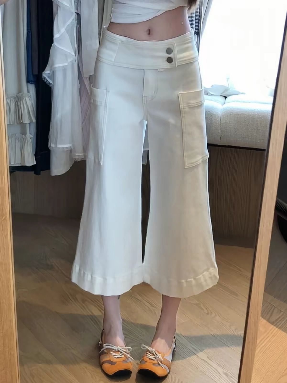 美式复古辣妹设计感大口袋牛仔裤...