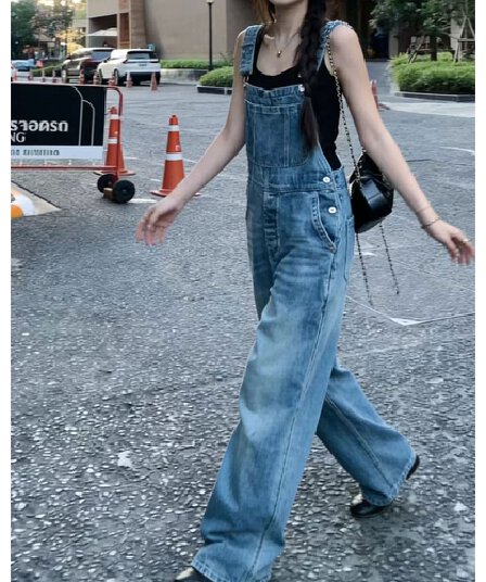 인터넷 유명인 연령 감소 슈퍼 잘 생긴 데님 멜빵 바지 여성 2026 봄 여름 작은 키 보존 워싱 스트레이트 올인원 긴 바지