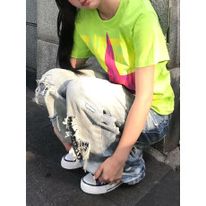 批发<b class='q'>大码</b>美式复古十字架铆钉破坏牛仔裤男女街头小众宽松直筒百搭<b class='q'>长裤</b>