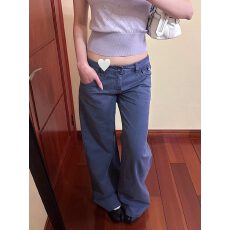 批发高个子加长复古深蓝色水洗直筒牛仔裤女夏美式辣妹低腰<b class='q'>休闲</b>拖地裤