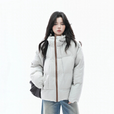 批发韩系高级感格纹撞色拉链棉服冬季解构设计保暖面包服