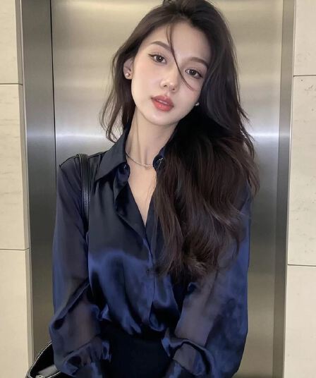 가을 프랑스식 사소한 맨위 고급 센스 빛 요리 한 바람 직장 출퇴근 세련된 외국 가스 슈퍼 잘 생긴 파란색 여성 셔츠