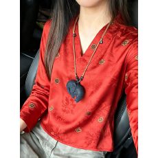 批发红色提花长袖t恤26春季本命年衬衫改良<b class='q'>唐装</b><b class='q'>汉服</b>新中式国风V领上衣