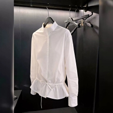 批发韩版时尚洋气休闲风白色抽绳上衣女高级感宽松显瘦收腰上衣2026春