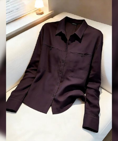 한 부서 미니멀리즘 단색 폴로 칼라 긴팔 셔츠 봄 레트로 캐주얼 바람 루즈핏 슬림해 보이는 외국 가스 셔츠 작은 셔츠 여성