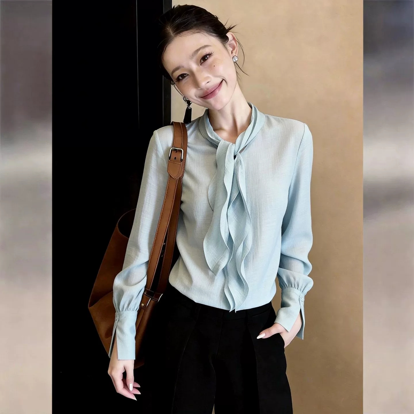 고유 한 아름다운 슈퍼 잘 생긴 맨위 여성 2026 년 봄 새로운 프랑스식 디자인 센스 작은 대중 패션 품격 긴팔