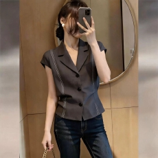批发别致深灰色明线收腰西装马甲女<b class='q'>通勤</b>显瘦气质上衣超好看小众2026年